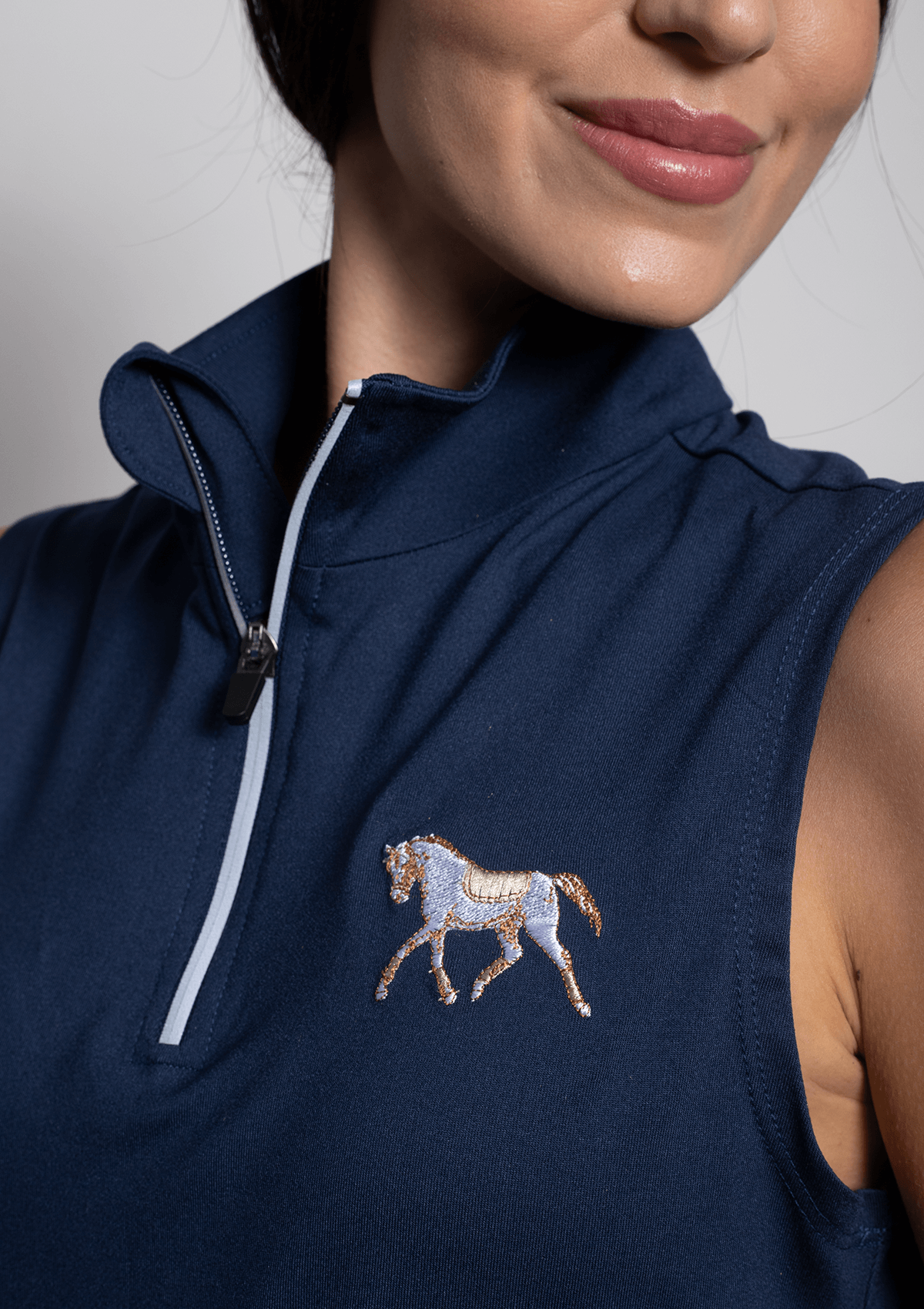 DEVOTION SLEEVELESS QUARTER-ZIP | EMBROIDERED - NAVY | MEDIUM WEIGHT