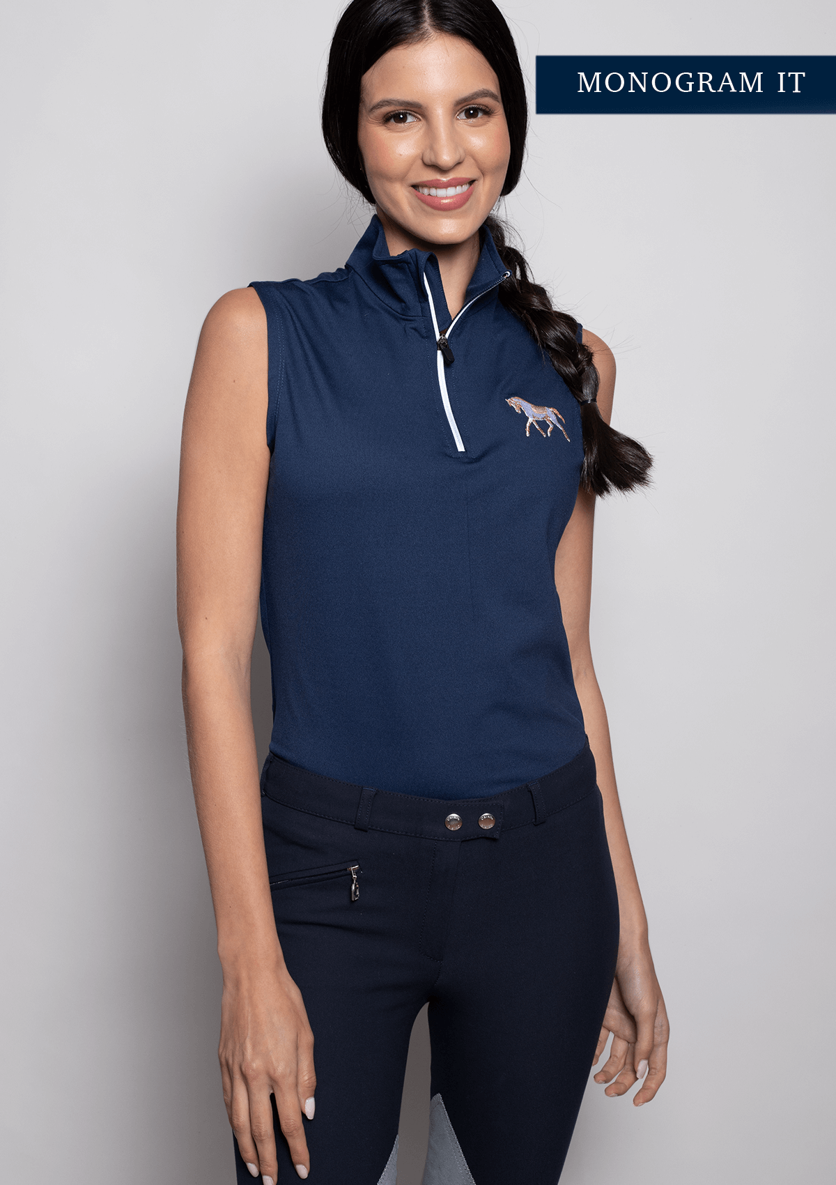 DEVOTION SLEEVELESS QUARTER-ZIP | EMBROIDERED - NAVY | MEDIUM WEIGHT