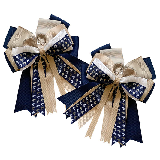 Show Bows- Navy/Tan Horse Heads