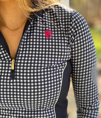 Triple Bar Gingham Navy & Hot Pink w/ Mesh